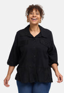 'Veloura' Bluse – Leinenmix, Spitzensaum