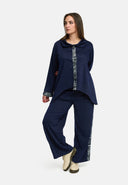 'Delina' Blouse Denim – navy, vloeiend & met printdetail